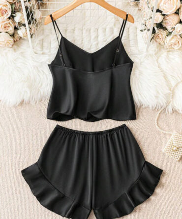 Chulfly Black Swan Frill Cami Set For W