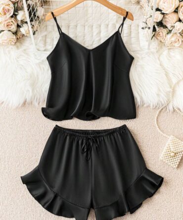 Chulfly Black Swan Frill Cami Set For W