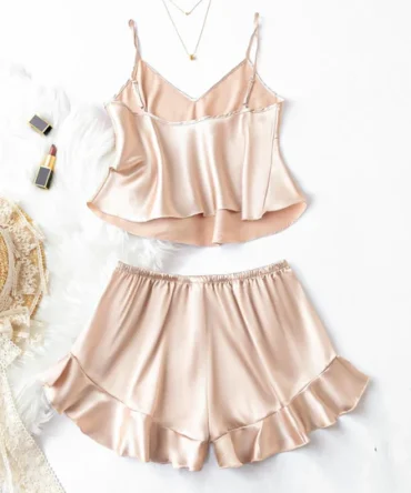 Chulfly Golden Whisper Frill Cami Set For Women grande